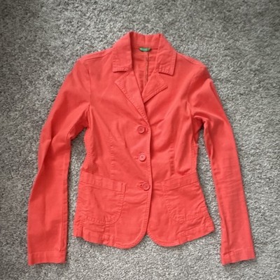 Benetton Red Women's Blazer Single-Breasted Notch Lapel Tailored Long Sleeve