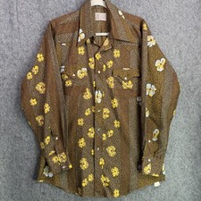 Vintage BAR C Ranchwear Men's XL Brown Floral Western Pearl Snap Button Shirt