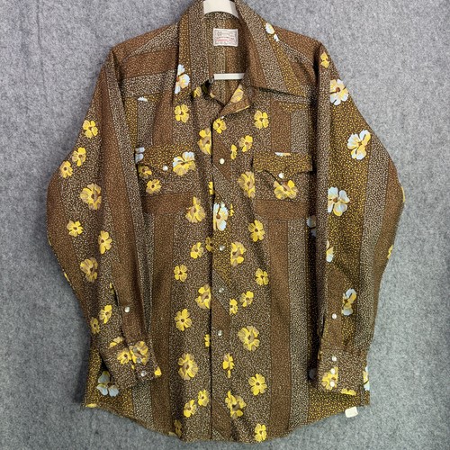 Vintage BAR C Ranchwear Men's XL Brown Floral Western Pearl Snap Button Shirt