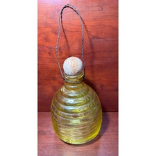 Vintage Bee Hive Shape Fly Wasp Insect Catcher Trap Glass Yellow W/ Cork Stopper
