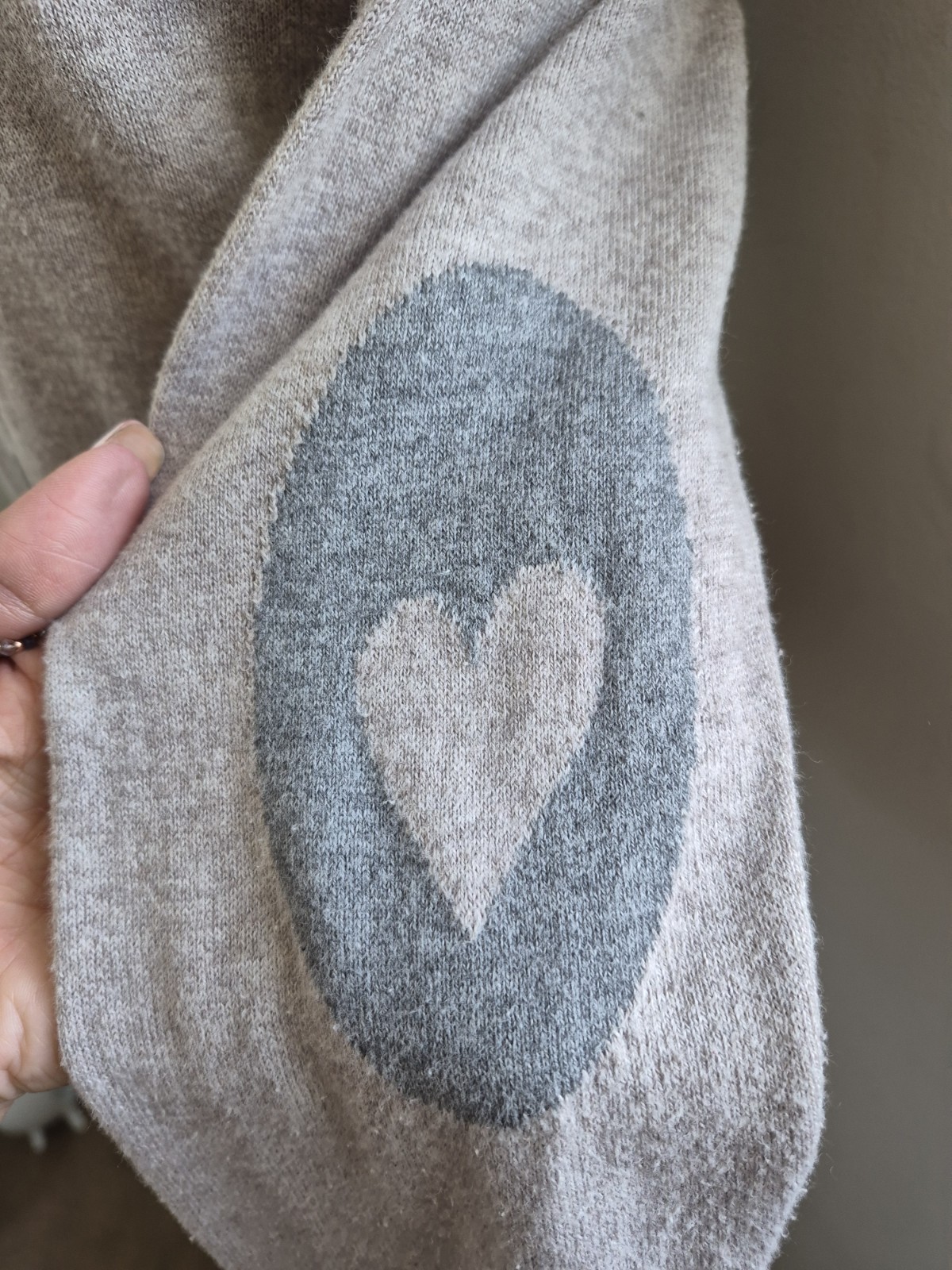Oui Heart Back Cardigan Soft Knit Grey Beige Button Up Parisian Style Size M image 3