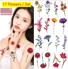 Set of 17 Flowers Waterproof Temporary Fake Tattoo Stickers Arm Leg Body Art