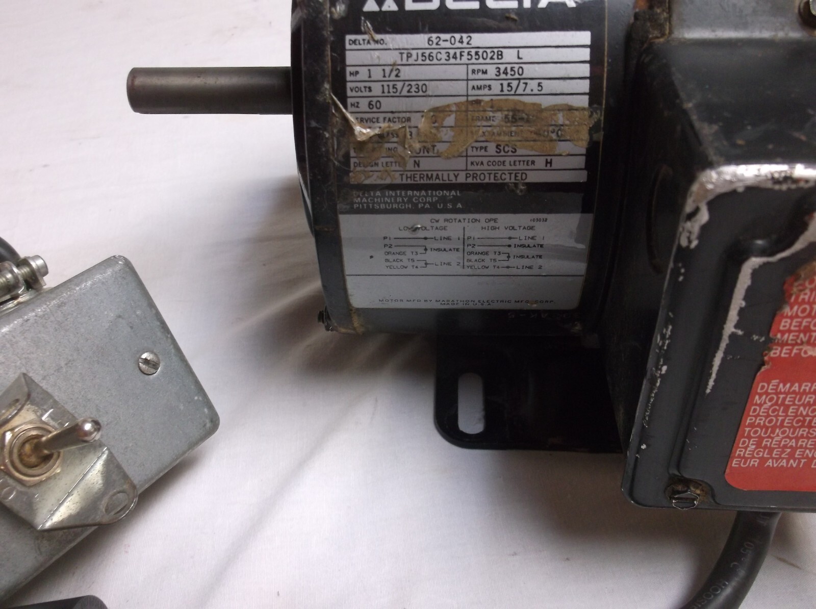 Delta/Rockwell 1 1/2hp Table Saw Motor 115/230v,with Power Switch eBay