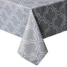 Tektrum 60"X102" Rectangular Moroccan Quatrefoil Tablecloth-Spill Proof-Grey