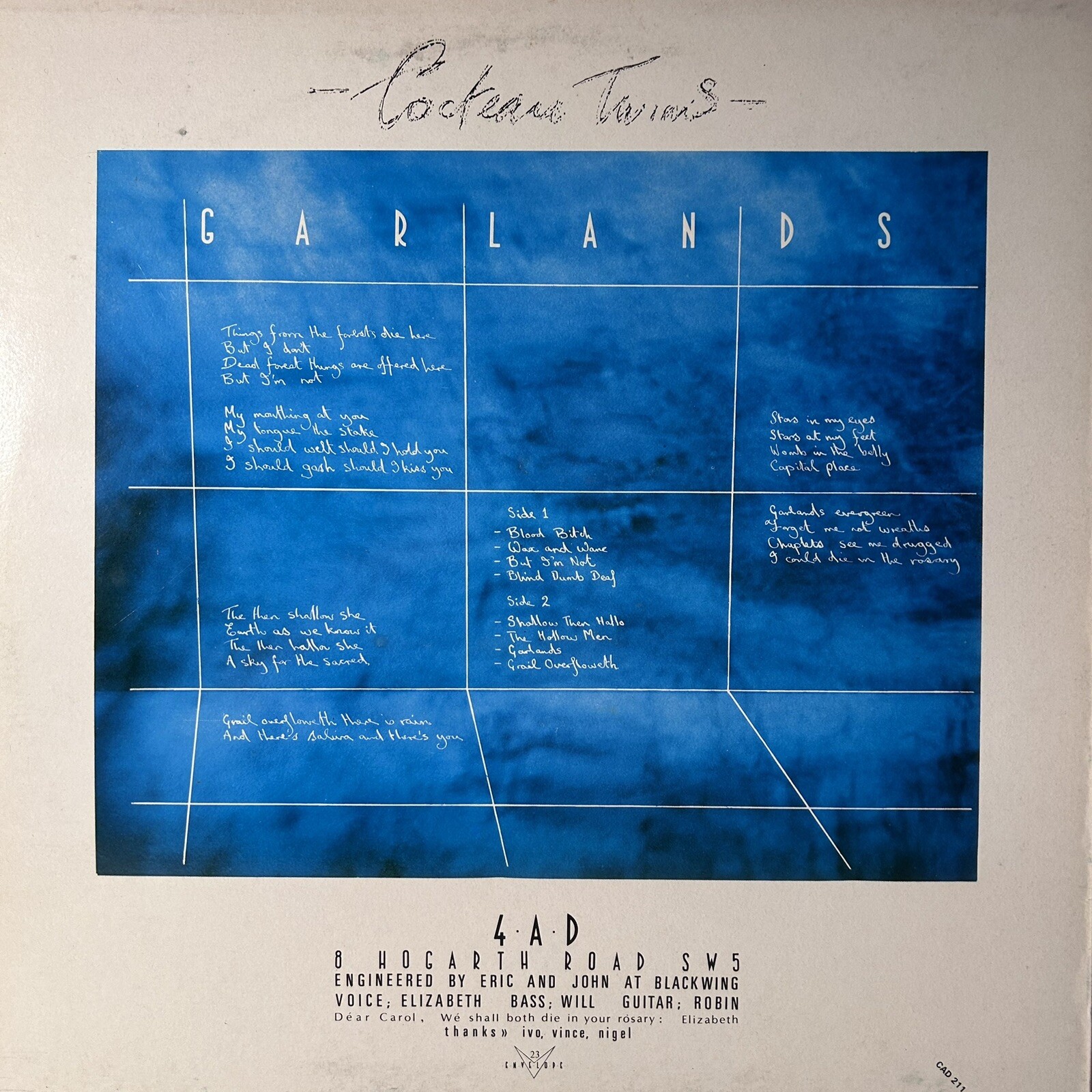 Cocteau Twins Garlands 1982 VG+ 4AD UK press Falak Tayyeb Platinum