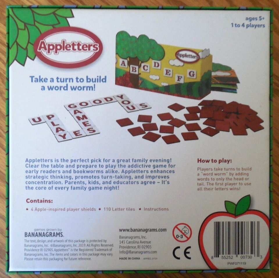 NEW Bananagrams "Appletters" Build a Word Worm Game for 1-4 Kids Ages 5+ - Image 4 of 4