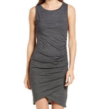 NEW Treasure & Bond Ruched Sleeveless Mini Dress Grey Marl Women's Size XL