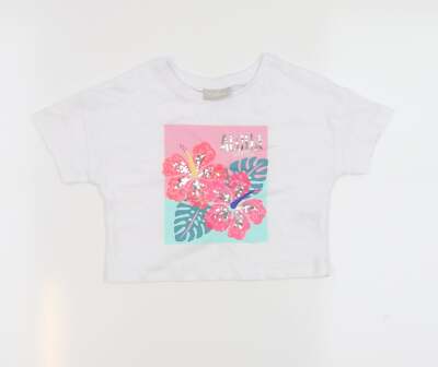 Matalan Mädchen weiß 100 % Baumwolle Cropped T-Shirt Größe 6 Jahre Rundhals Pullover