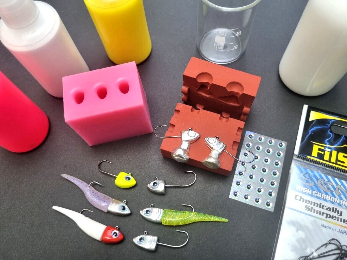 Kit Complet De Moulage Pour Leurres Ajing - 2 Moules, Plastisol, Colorants, Hameçons, Yeux 3D - Neuf
