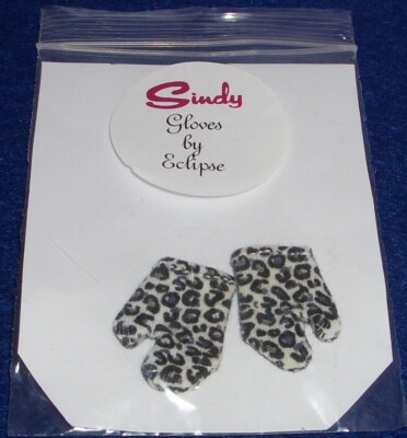 Sindy Puppenhandschuhe Leopardenmuster schwarz, grau, blau & weiß Fäustlinge Handschuhe von Eclipse