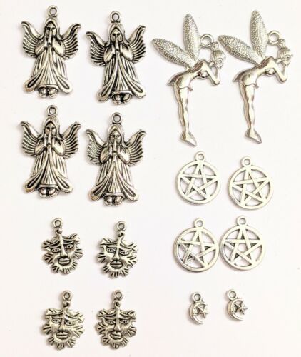 Tibetan silver bronze charms cabouchon pentacle greenman pagan tree life angel - Afbeelding 1 van 104