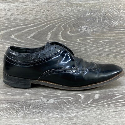Stacy Adams Men 11.5 D Black Leather Ostrich Print Wing Tip  display picture 1