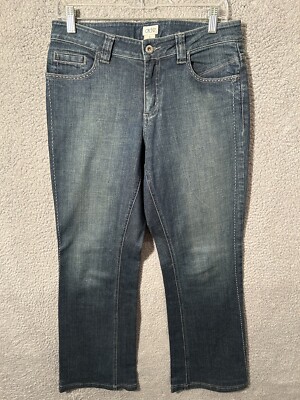 Cache Embroidered Pocket Dark Wash Boot Cut Denim Blue Jeans Women's 8