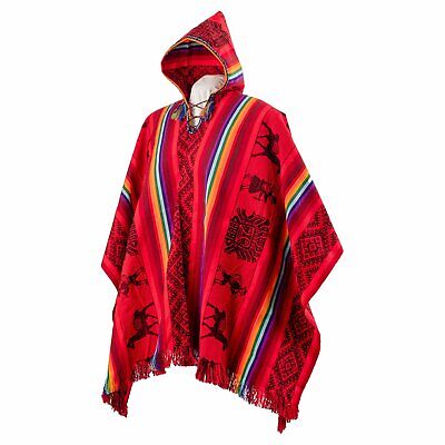 Shamans poncho Hooded RED, Peruvian traditional wool blend poncho ...
