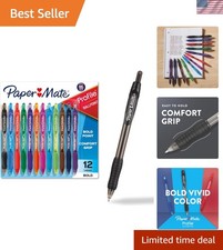 Profile Retractable Ballpoint Pens: Bold 1.4mm - Assorted 12 Pack for All Ages