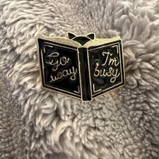 Enamel Pin Black Cat Reading Book Go Away I m Busy Book Lover Gift Cat Lady New