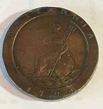 Old 1797 Great Britain Cartwheel Two Pence &ndash; George III  Large Heavy Copper coin