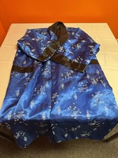 Vintage Asian Silk Reversible Kimono Robe Embroidered Dragon Black Blue XXL