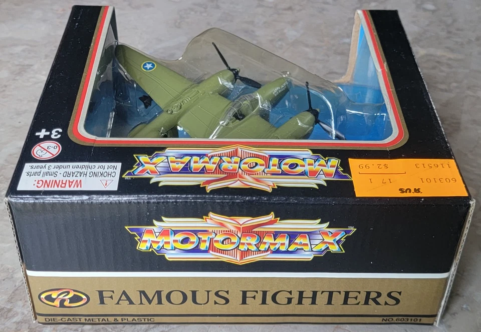 Vintage New Motormax Famous Fighters Diecast P-38 Lightning WWII Fighter 603101 - Image 3 of 4