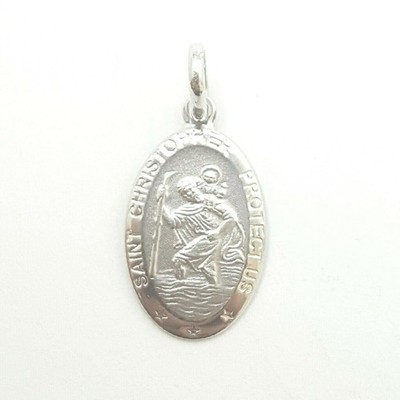 14k solid white gold oval saint Christopher pendant charm fine gift jewelry 1.6g
