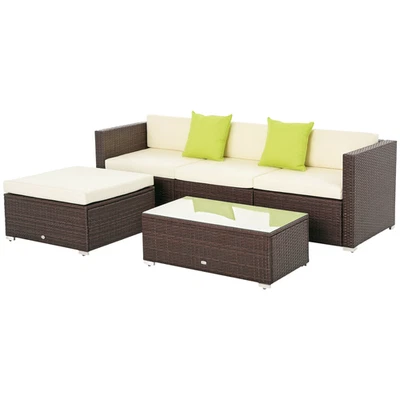 Outsunny 5 Pieces Rattan Sofa Set Wicker Sectional Cushion Patio Brown Garden - Image 1 of 4