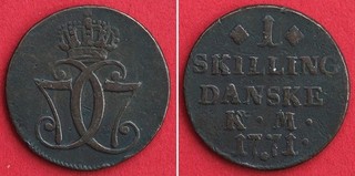 Dänemark 1 Skilling 1771 Kupfer Christian VII.