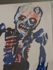 Jack Larson Original Zombie Painting Signed Dated 2014 Skeleton ACEO Art Card