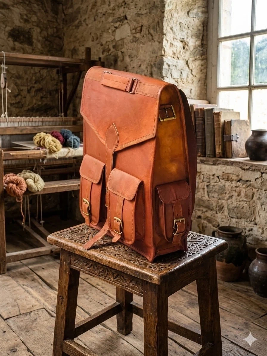 Goat Leather Bag Backpack Laptop Rucksack Men Vintage Brown Genuine S Travel New