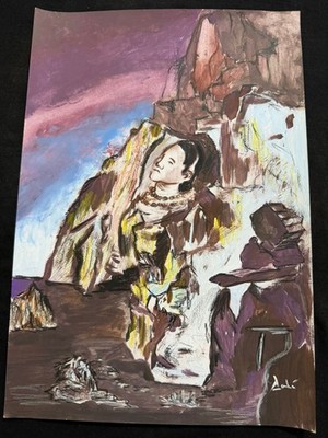 SALVADOR DALI   drawing and painting on old paper signed stamped vintage
