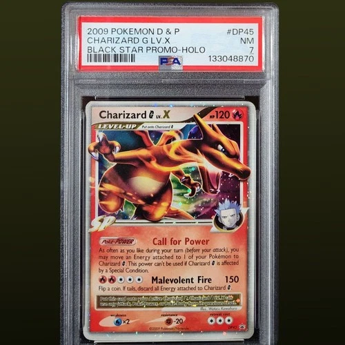 2009 POKEMON DIAMOND & PEARL BLACK STAR PROMO DP45 CHARIZARD G LV.X HOLO PSA 7