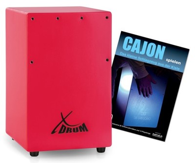 Rote Kinder Cajon mit nur 36 cm Höhe im Set mit Cajon-Schule für Einsteiger