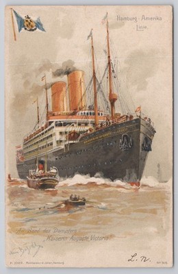 Hamburg-Amerika Line, Empress Auguste Victoria Steamship  1907 Postcard 
