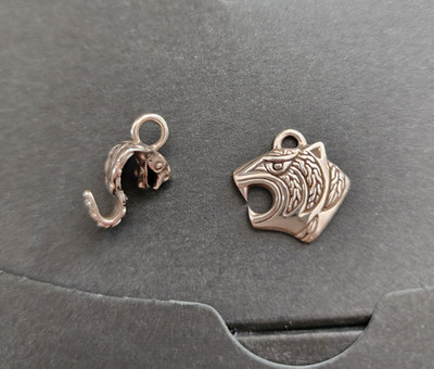 (2pc) Signed John Hardy Sterling Silver SNAKE & TIGER Chinese Zodiac Pendants