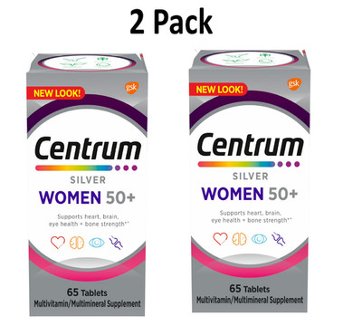 Centrum Silver Womens 50 Plus Multivitamin Vitamin B, C, D3 & E, 65 Count 2Pk