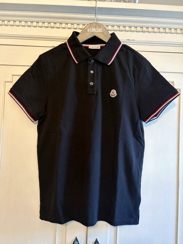 Moncler Gamme Bleu Thom Browne Polo Shirt Black SCOM-15-510 Tricolour Cotv Sz M