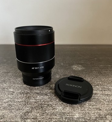 Rokinon AF 50mm F1.4 FE Full Frame Auto Focus Prime Lens for Sony E Mount + Caps