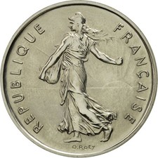 [#550071] Coin, France, 5 Francs, 1974, Paris, MS(63), Nickel Clad Copper-Nickel