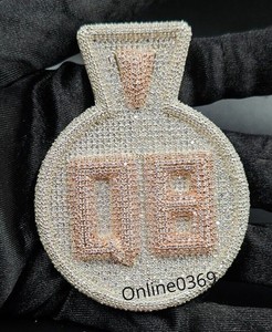 Authentic Custom QB Letters in Shield Cage Back Men's Pendant Moissanite & Cubic Zirconia