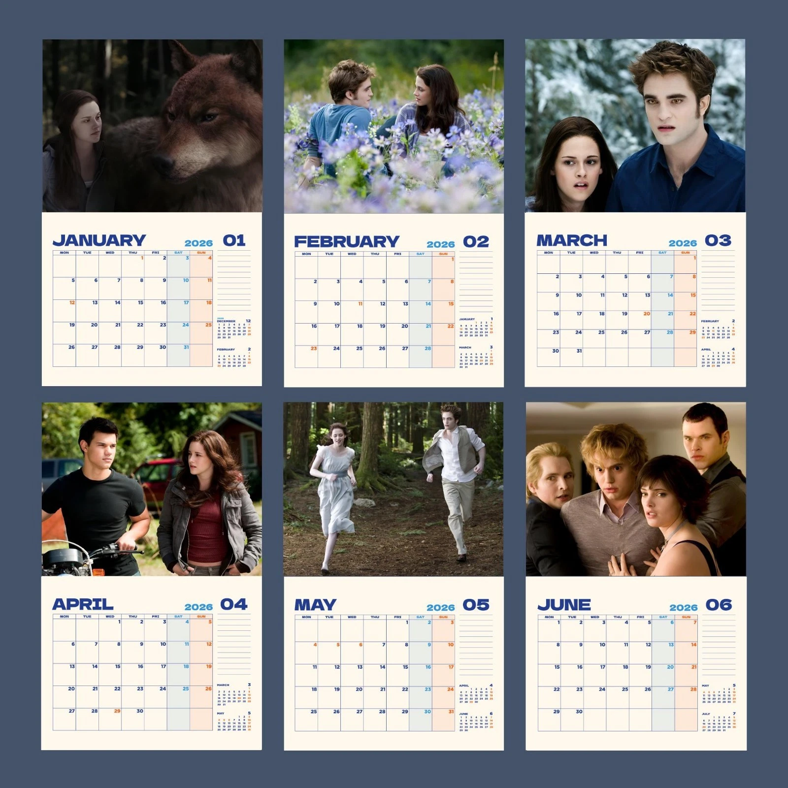 Twilight Movie 2026 Calendar 12 Month Bella Edward Vampire Gift