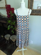 NEW LOFT 10 Sunwashed Floral Smocked Back Dress Blue Brown Peach Geometric 160