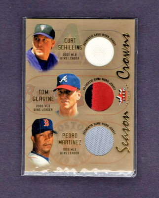 2002 FLEER TRIPLE CROWN MULTI COLOR GOLD PATCH TOM GLAVINE/PEDRO MARTINEZ #/100