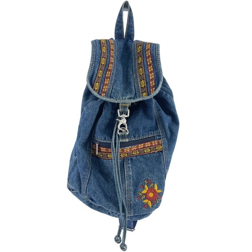 Unbranded Vintage Blue Denim Embroidered Cotton Drawstring Backpack ...