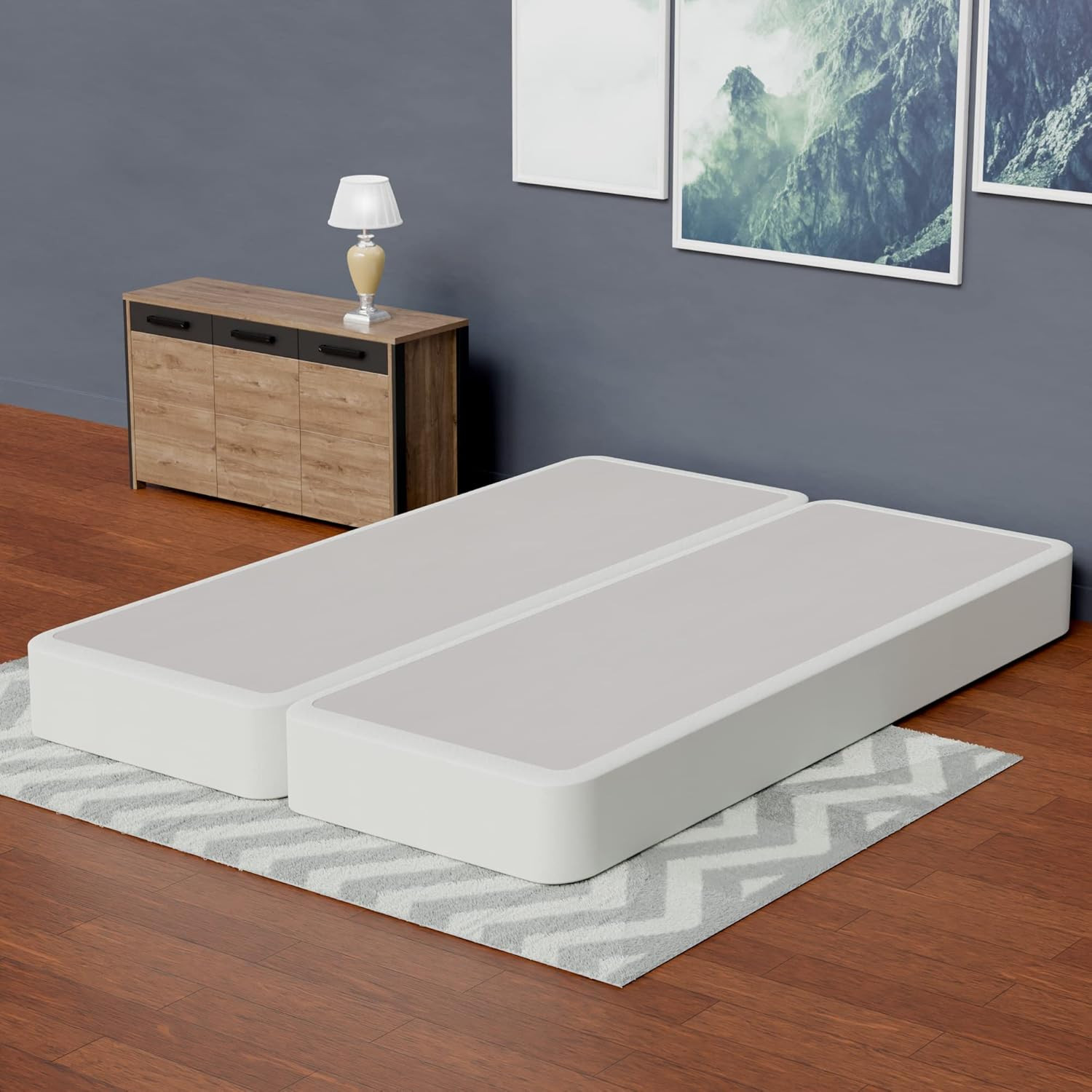 Queen Size Beige Split Coil Box Spring, Fully Assembled, 4" 