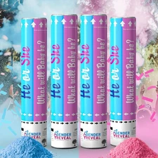 4 Pack Gender Reveal Confetti smoke Powder Cannon |2 Pink & 2 Blue -Biodegradab
