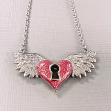 Wing Heart Necklace With Keyhole pink color heart pendant necklace