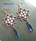 Handwoven Earrings Blue White Copper Woven handcrafted artisan earrings beadwork — photo 2