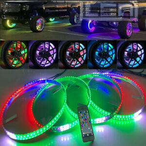 15.5" RGB Color Shifting x4PCS Wheel Rings Lights Bluetooth For Truck Car Strobe 