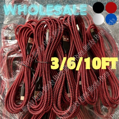 3/6Ft/10ft Charger Lot Braided USB Charging Cable Bulk For iPhone 14 13 12 11 8