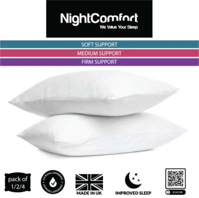 NightComfort Anti Allergy Microfibre Soft Touch Pillows - Soft / Medium / Firm