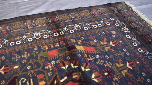 Blue Vintage Afghan Baluchi Persian Tribal Rug 4x7 Handmade Oriental Wool Carpet - Picture 6 of 12